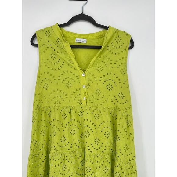 Civico 51 Eyelet Lace Lime Green Dress Size Large Made Italy Sleeveless Popover - Picture 2 of 7
